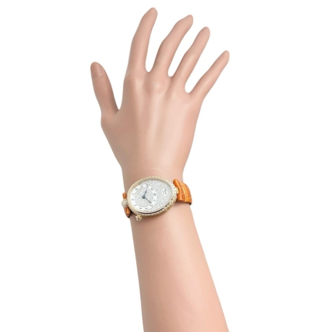 【Breguet/ブレゲ】 8938BR クイーンオブネイプルズ フルダイヤ 裏スケルトン 腕時計 K18PGピンクゴールド/レザー/ダイヤモンド 自動巻き/オートマ シルバー文字盤/オレンジレザーベルト レディース【中古】【真子質店】【BL】【MaIKxx】