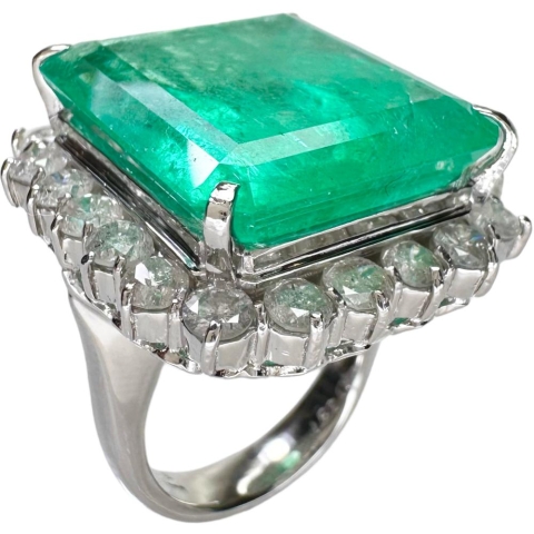 ★★最終特価品 10号 エメラルド 29.18ct ダイヤモンド 3.31ct リング・指輪 Pt900プラチナ 25.1g レディース【中古】【真子質店】【NN】【TTxxx】