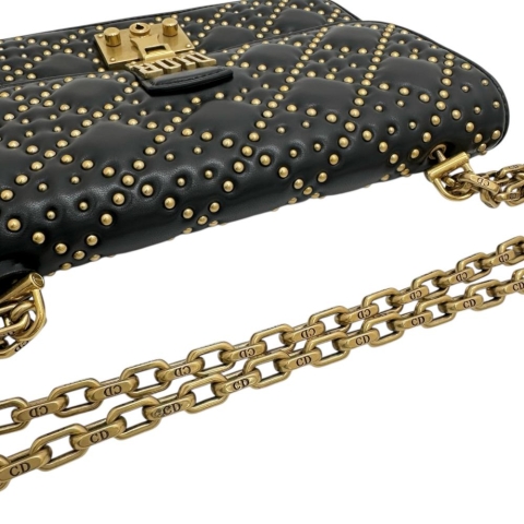 【Christian Dior/クリスチャンディオール】 アディクト スタッズ チェーンショルダー ショルダーバッグ レザー ブラックレザー/ゴールド金具 レディース【中古】【真子質店】【BL】【IxTMa】