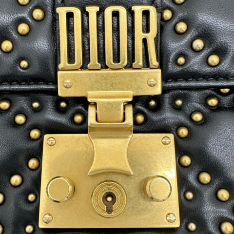 【Christian Dior/クリスチャンディオール】 アディクト スタッズ チェーンショルダー ショルダーバッグ レザー ブラックレザー/ゴールド金具 レディース【中古】【真子質店】【BL】【IxTMa】