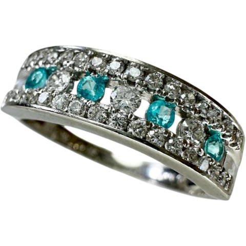 13号 パライバトルマリン 0.12ct ダイヤモンド 0.32ct リング・指輪 Pt900プラチナ 4.3g レディース【中古】【真子質店】【NN】【MoYI】