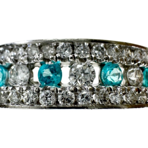 13号 パライバトルマリン 0.12ct ダイヤモンド 0.32ct リング・指輪 Pt900プラチナ 4.3g レディース【中古】【真子質店】【NN】【MoYI】