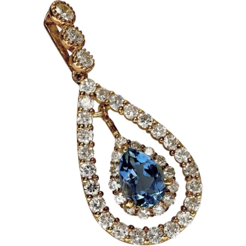 アクアマリン(サンタマリア) 0.49ct ダイヤモンド 0.74ct ペンダントトップ K18ゴールド 18金 1.7g レディース【中古】【真子質店】【NN】【MoMaS】