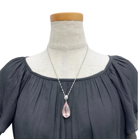 モルガナイト 26.06ct ダイヤモンド 0.02ct ネックレス Pt900プラチナ/Pt850プラチナ/K14WG(カン部分のみ) 16.2g 50cm レディース【中古】【真子質店】【NN】【TDTx】