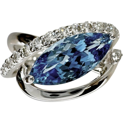 12.5号 アクアマリン(サンタマリアカラー) 1.62ct ダイヤモンド 0.37ct リング・指輪 Pt900プラチナ 8.6g レディース【中古】【真子質店】【NN】【IMaKMo】