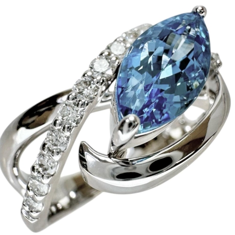 12.5号 アクアマリン(サンタマリアカラー) 1.62ct ダイヤモンド 0.37ct リング・指輪 Pt900プラチナ 8.6g レディース【中古】【真子質店】【NN】【IMaKMo】