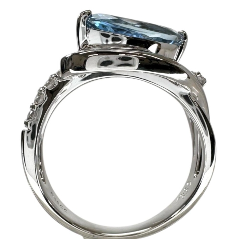 12.5号 アクアマリン(サンタマリアカラー) 1.62ct ダイヤモンド 0.37ct リング・指輪 Pt900プラチナ 8.6g レディース【中古】【真子質店】【NN】【IMaKMo】