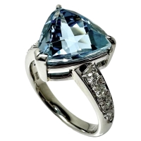 11.5号 アクアマリン 4.02ct ダイヤモンド 計0.27ct リング・指輪 Pt900プラチナ 7.6g レディース【中古】【真子質店】【NN】【IDMax】