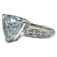 11.5号 アクアマリン 4.02ct ダイヤモンド 計0.27ct リング・指輪 Pt900プラチナ 7.6g レディース【中古】【真子質店】【NN】【IDMax】