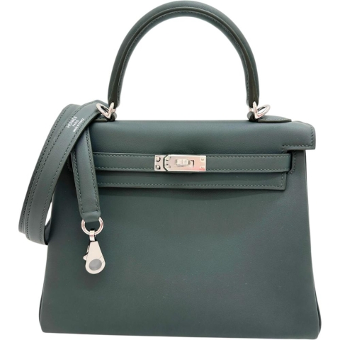 【HERMES/エルメス】 ケリー25 2WAYバッグ ハンドバッグ ヴォースイフト 深緑（ヴェールマングローブ）/ シルバー金具 レディース【中古】【真子質店】【BL】【TDMoxx】