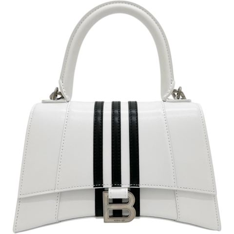 【BALENCIAGA/バレンシアガ】 593546 アディダスコラボ アワーグラス スモール 2WAYショルダーバッグ ハンドバッグ レザー ホワイト/ブラック/シルバー金具 レディース【中古】【真子質店】【BL】【Sxx】