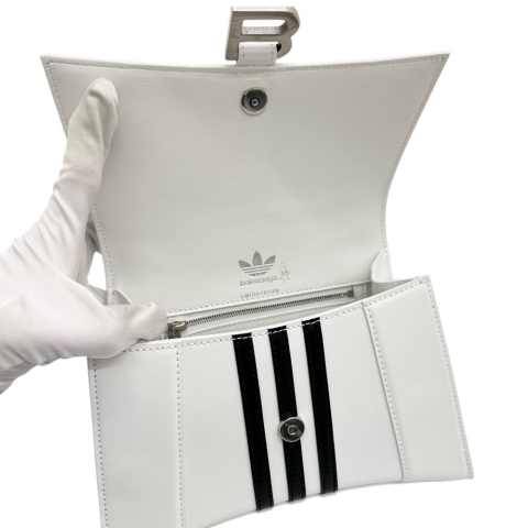 【BALENCIAGA/バレンシアガ】 593546 アディダスコラボ アワーグラス スモール 2WAYショルダーバッグ ハンドバッグ レザー ホワイト/ブラック/シルバー金具 レディース【中古】【真子質店】【BL】【Sxx】