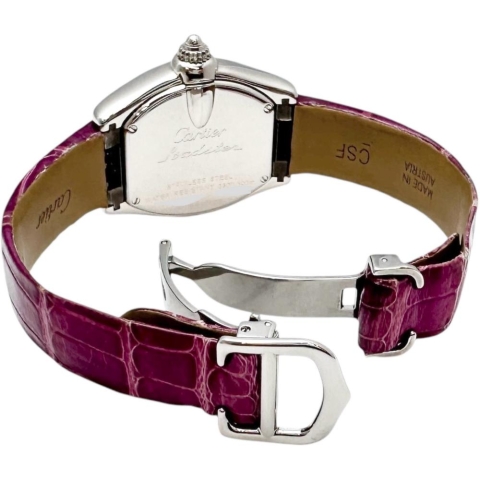 【CARTIER/カルティエ】 W62017V3 ロードスターSM 腕時計 ステンレススチール/レザー クオーツ ピンク文字盤/ヴァイオレットレザーベルト レディース【中古】【真子質店】【BL】【TDxS】