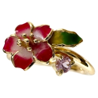 11号 エナメル フラワー 花 ピンクサファイア 0.08ct リング・指輪 K18ゴールド 18金 2.5g レディース【中古】【真子質店】【NN】【DIMi】