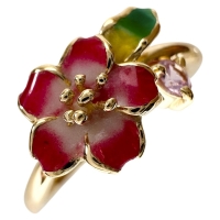 11号 エナメル フラワー 花 ピンクサファイア 0.08ct リング・指輪 K18ゴールド 18金 2.5g レディース【中古】【真子質店】【NN】【DIMi】