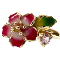 11号 エナメル フラワー 花 ピンクサファイア 0.08ct リング・指輪 K18ゴールド 18金 2.5g レディース【中古】【真子質店】【NN】【DIMi】