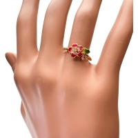 11号 エナメル フラワー 花 ピンクサファイア 0.08ct リング・指輪 K18ゴールド 18金 2.5g レディース【中古】【真子質店】【NN】【DIMi】